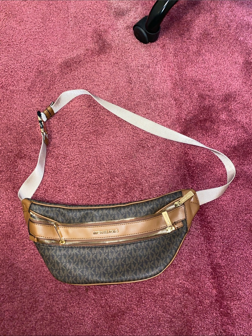 Michael Kors Brown MK Logo Crossbody Belt Bag with Tan Trim NWOT